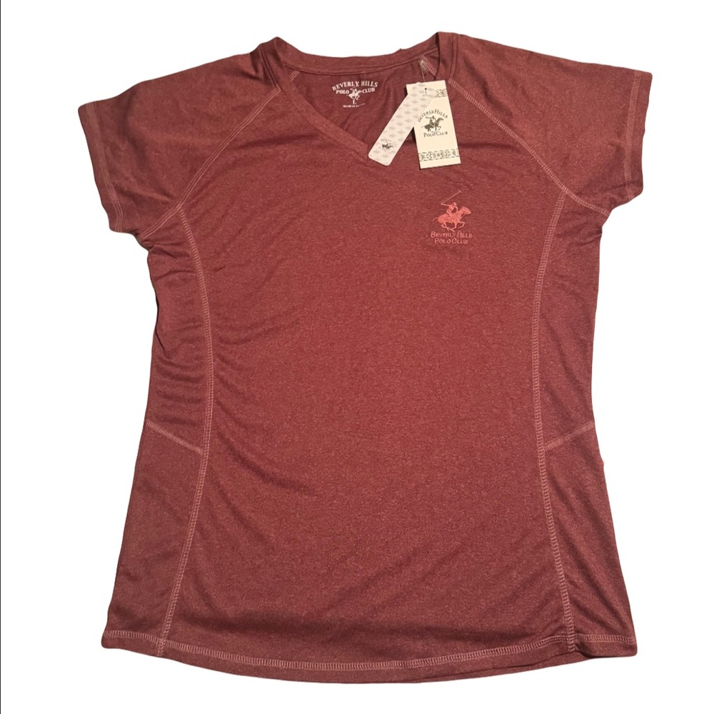 Beverly Hills Polo Club Women's T-Shirt V Neck Short Sleeve Pink Size L NWT